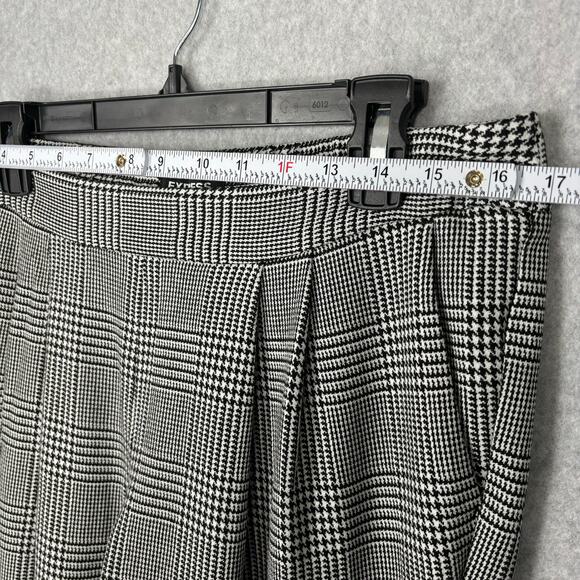 Express Pants Women Medium Black White Houndstooth Plaid Pleated Trouser Ankle - Picture 6 of 11